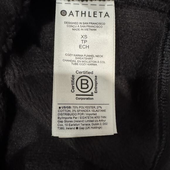 Athleta Cozy Karma Twist Neck Sweatshirt XS Black Fleece Pullover - Picture 9 of 10